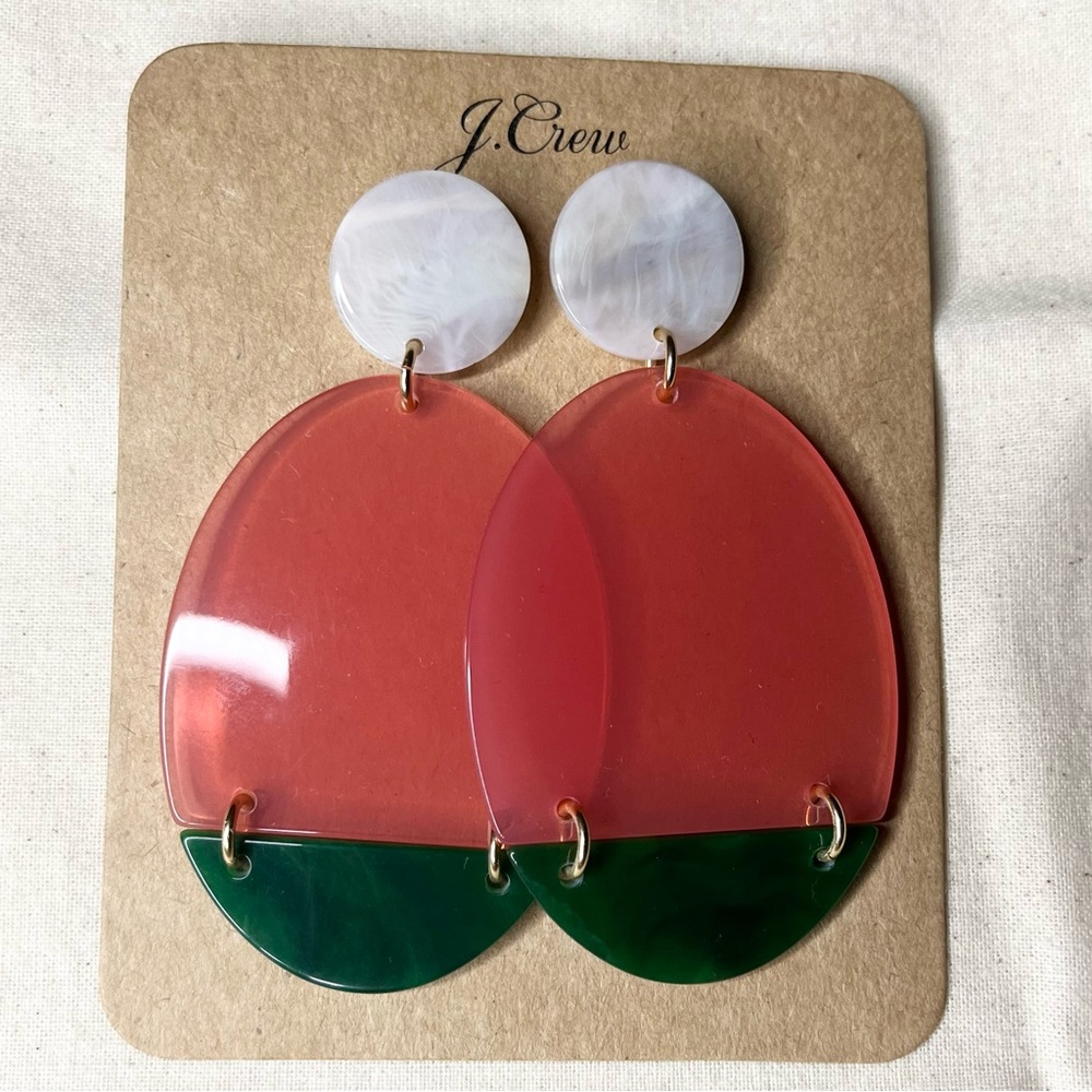 J. Crew Bold Modern Pink, Green & White Spring Statement Lucite Earrings - Picture 2 of 5